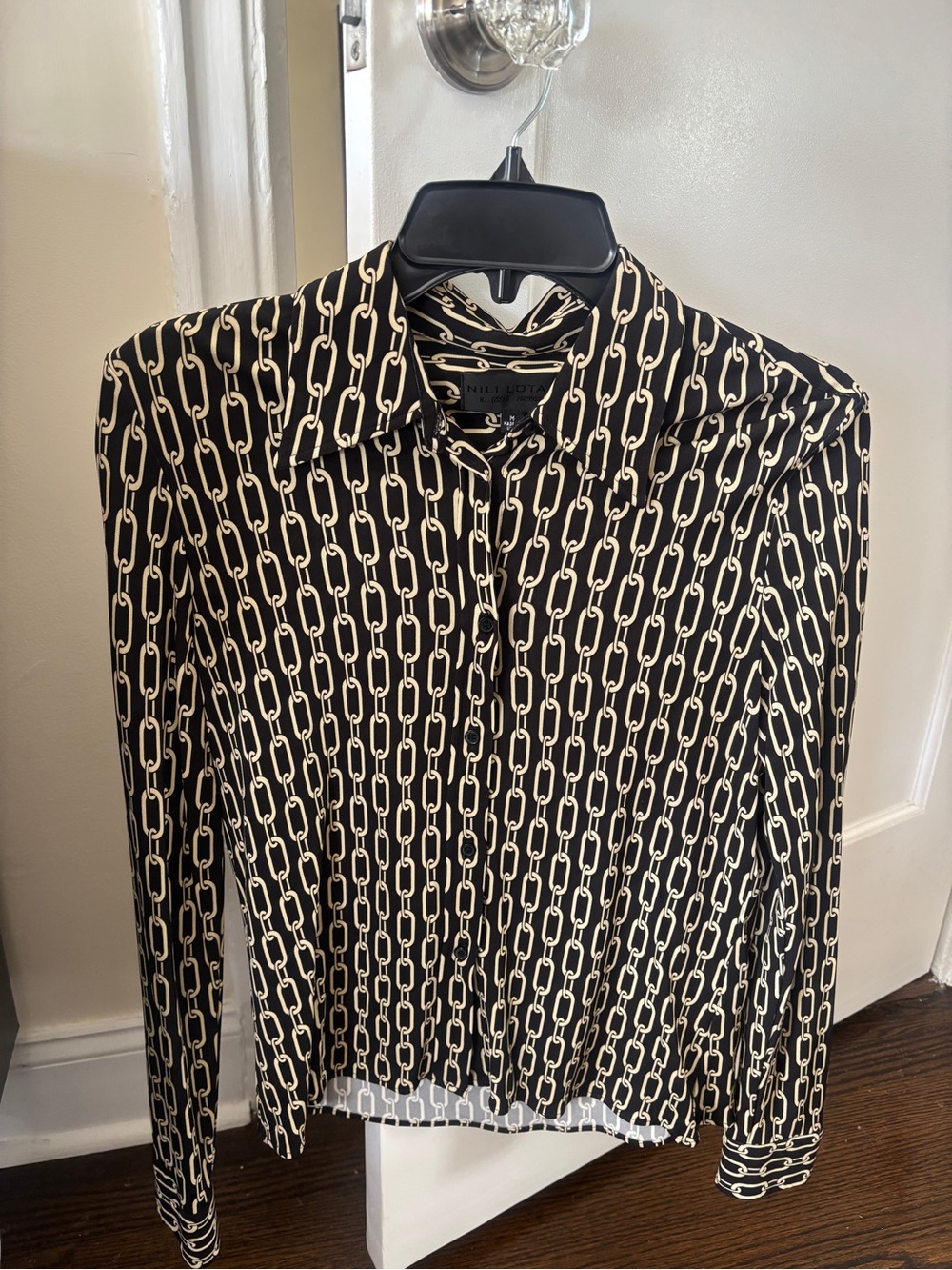 Nili Lotan Black & Cream Chain-Link Button-Up Shirt